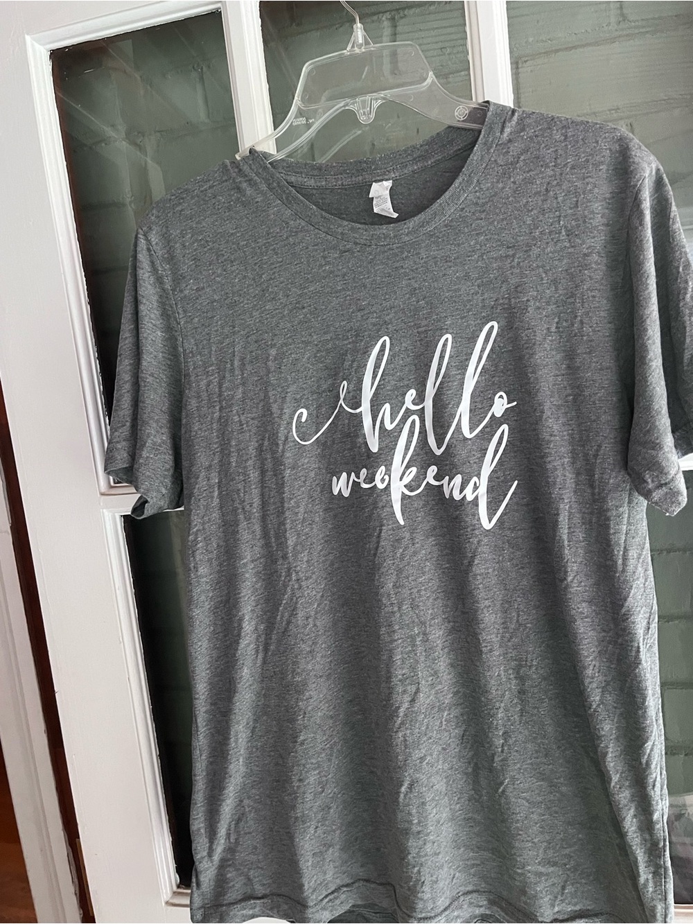 Hello Weekend Gray Graphic Tee-size large